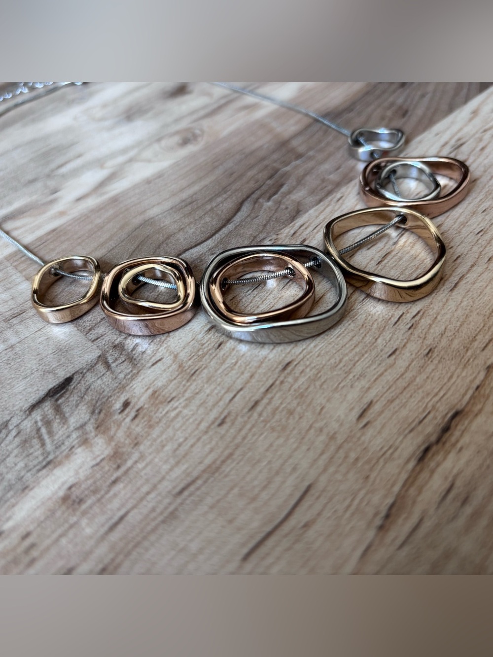Tri-Color Interlocking Geometric Necklace - Silver, Gold & Rose Gold